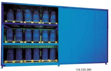 Container multi-level WSC type warehouses for active and passive storage of chemicals