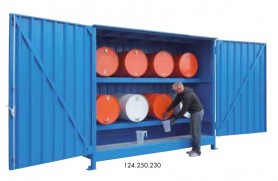 Container multi-level storage for horizontal storage of barrels