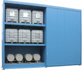 Container insulated warehouses for storing chemicals in KTC or IBS containers