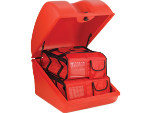 Special thermocontainers and bags for pizza, fast food