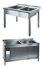 One, two or more bowls of stainless steel sinks for food industry