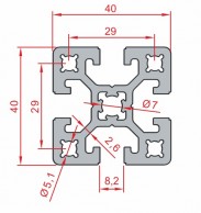 Квадратный усиленный алюминиевый профиль SLOT8 40x40мм 2