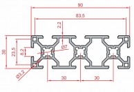 Прямоугольный алюминиевый профиль SLOT8 30x90 мм