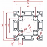 Sketch of reinforced aluminium profile SLOT10 80x80mm